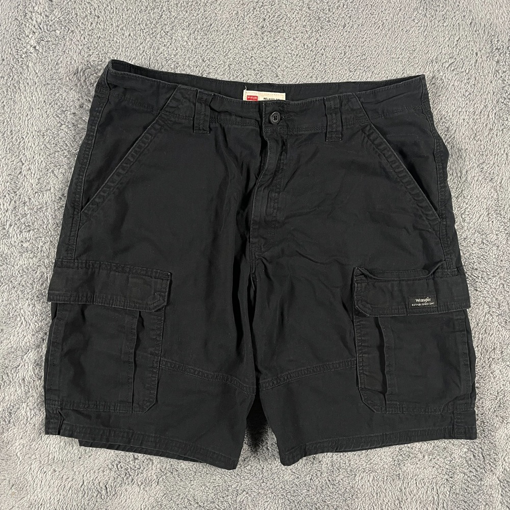 Wrangler Cargo Shorts Mens 36x10 Black Relaxed Fit Stretch Casual Hiking Outdoor
